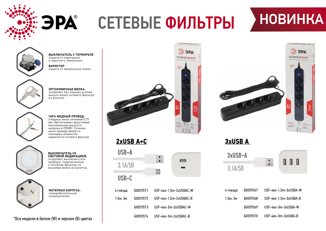 Обновление ассортимента сетевых фильтров ЭРА: световая индикация включения